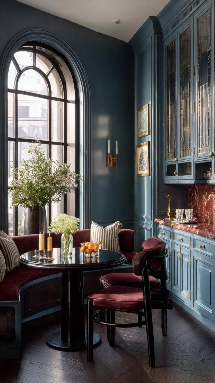 Pastel Blue &amp; Burgundy: 5 Ways to Style the Most Dramatic Neoclassical Kitchen Trend