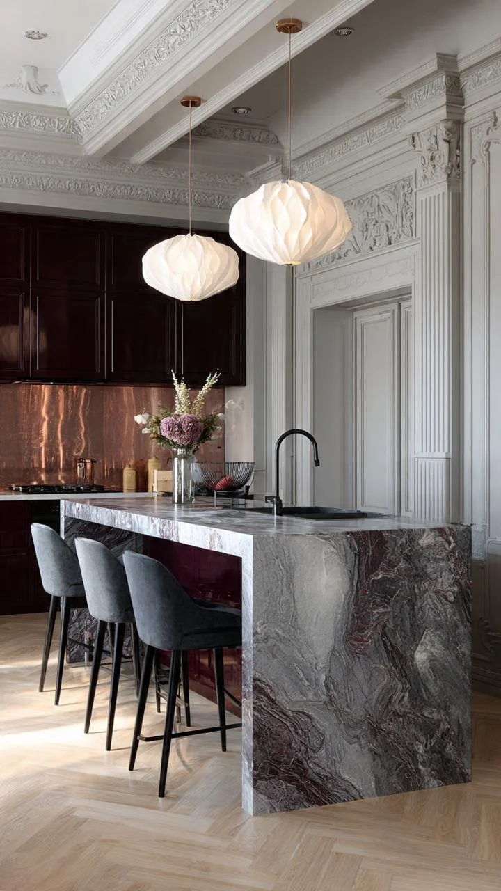 Burgundy &amp; Marble: 5 Ways to Style the Most Dramatic Luxury Kitchen Color Trend