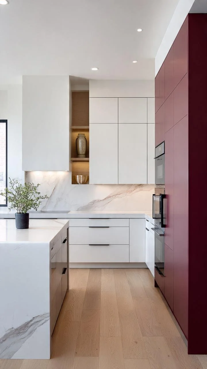 The Velvet Touch: 5 Ways to Style Deep Burgundy and Crisp White Kitchens