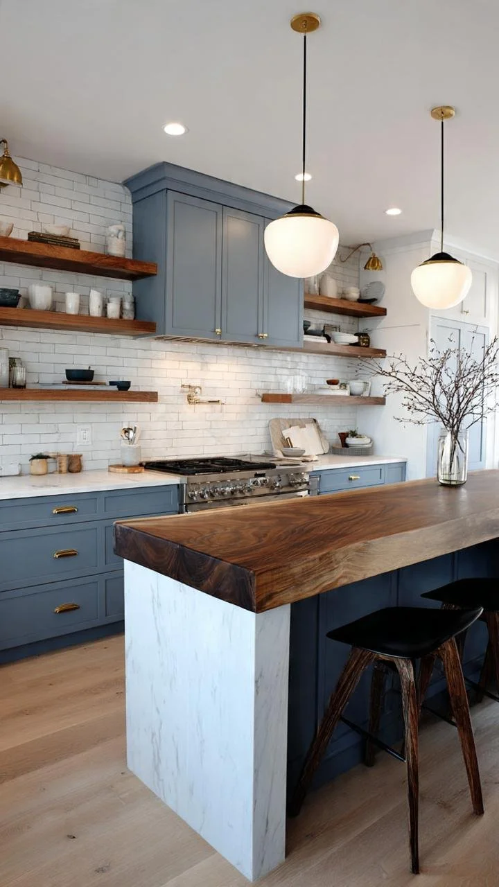 Modern Kitchen Inspiration: Soft Blue Cabinets &amp; Warm Wood Accents