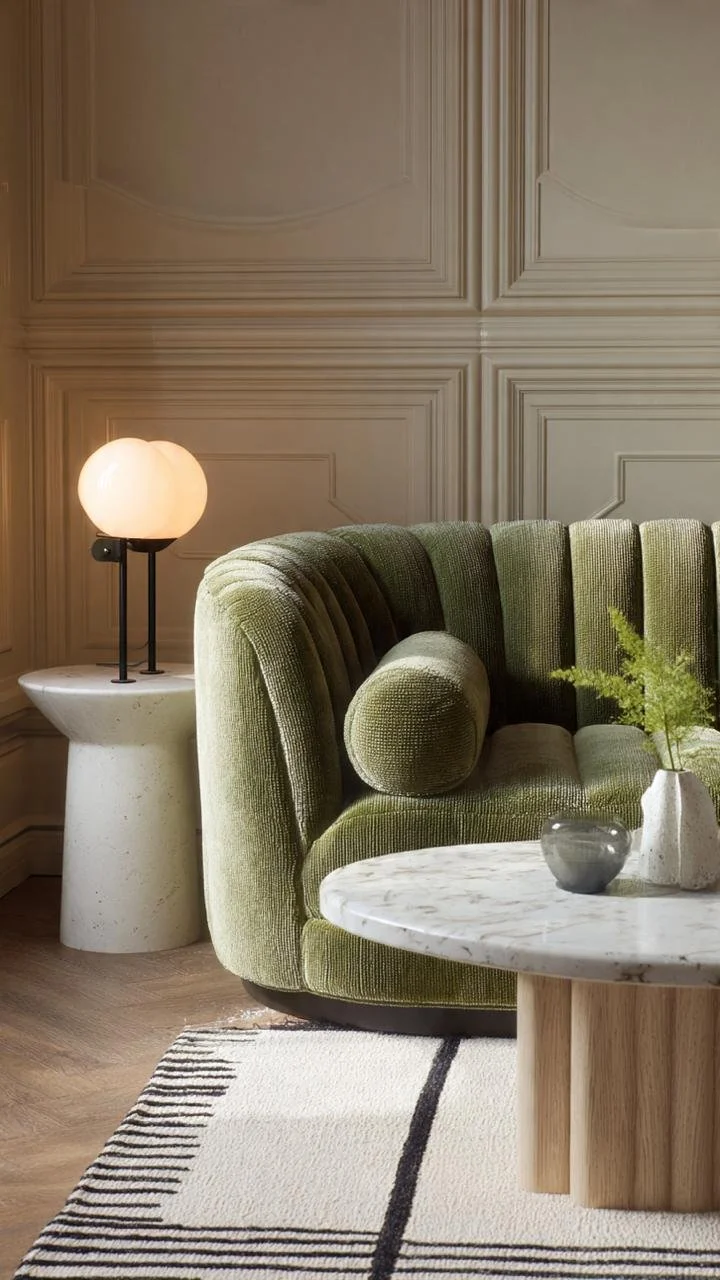 Olive Velvet &amp; Geometric Calm: A Contemporary Art Deco Revival