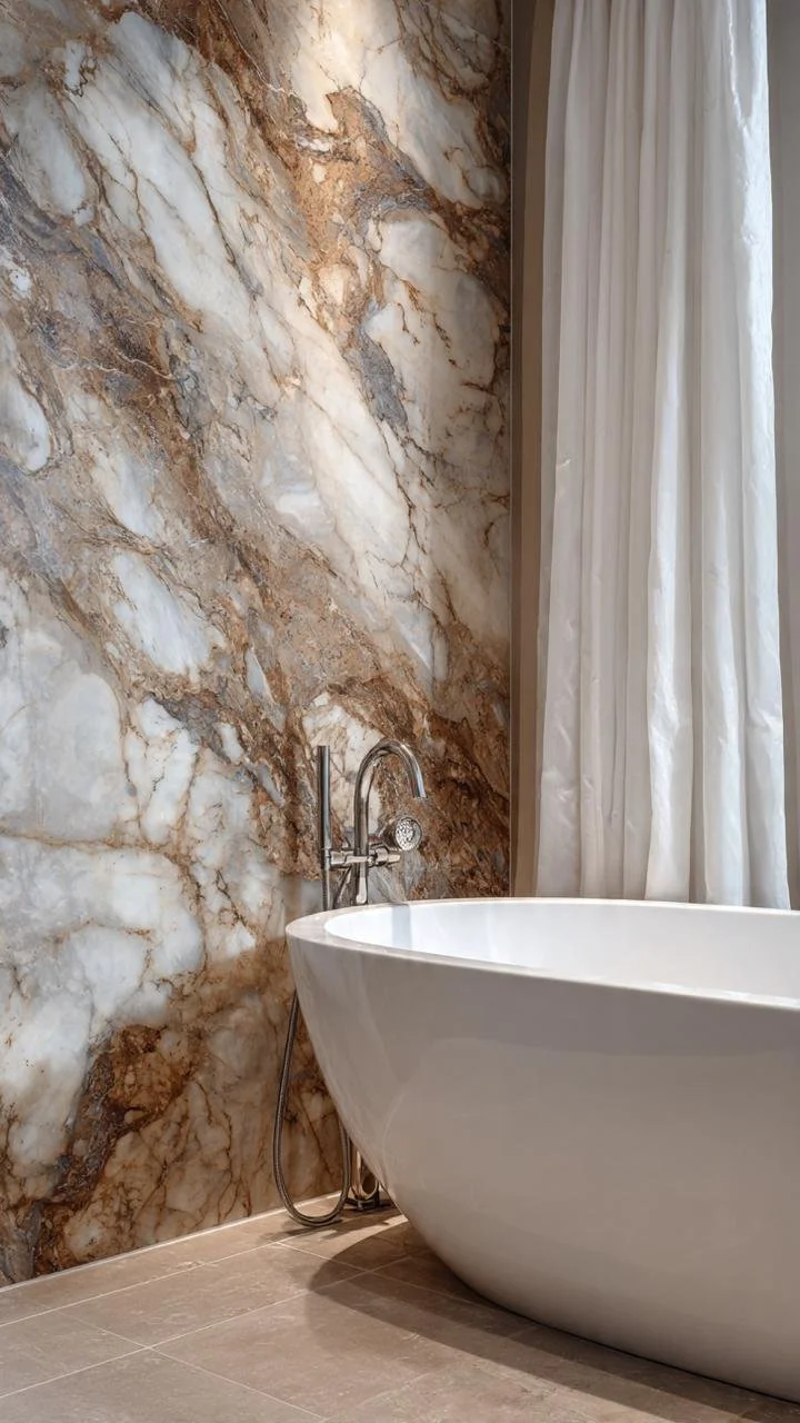 Calacatta Macchia Vecchia Bathrooms: The Supreme Luxury of Golden and Organic Veining
