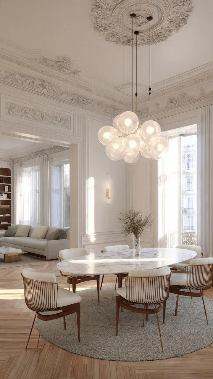 White and Gold Luxury Dining Rooms: The Parisian Elegance Dominating Instagram 