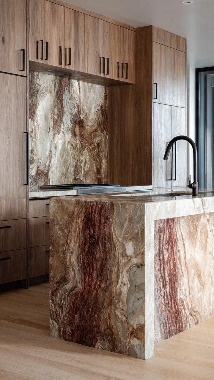 Red Onyx and Wood Kitchens: The Sculptural Luxury Igniting Interior Design 