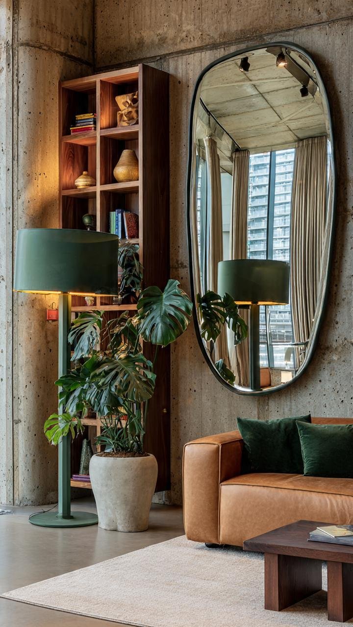Industrial Biophilic Luxury: How to Balance Raw Concrete with Cognac Leather and Forest Green