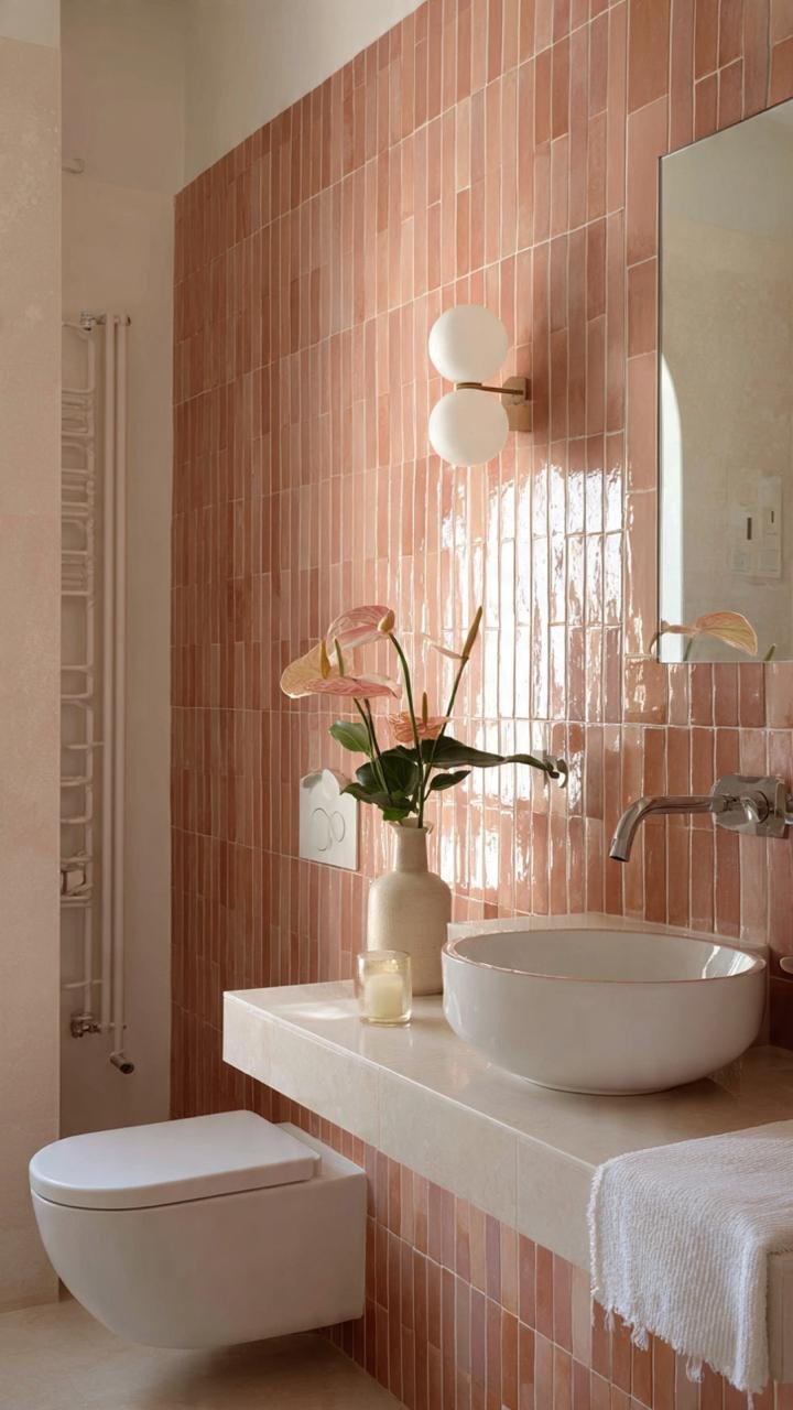 Rose Tones &amp; Glossy Tiles: The New Romantic Luxury Bathroom Trend
