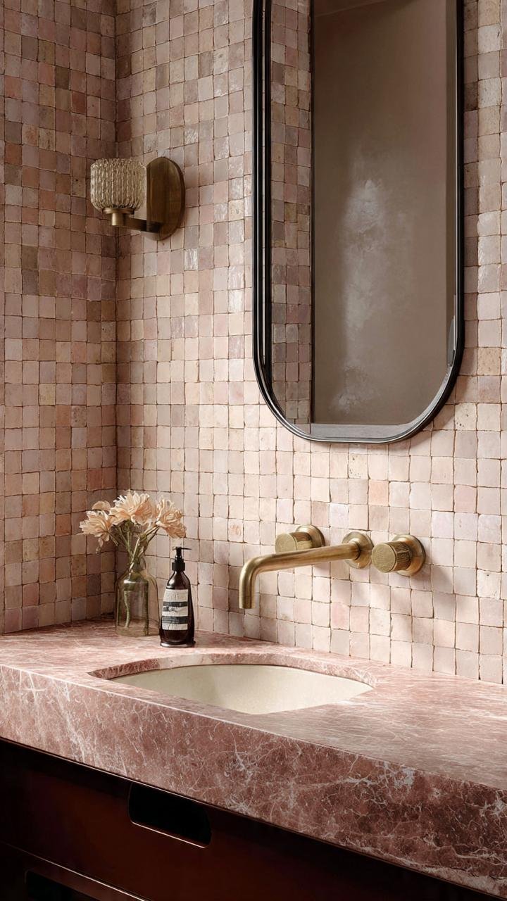 Rosé Stone Bathrooms: Warm Luxury with Textured Elegance