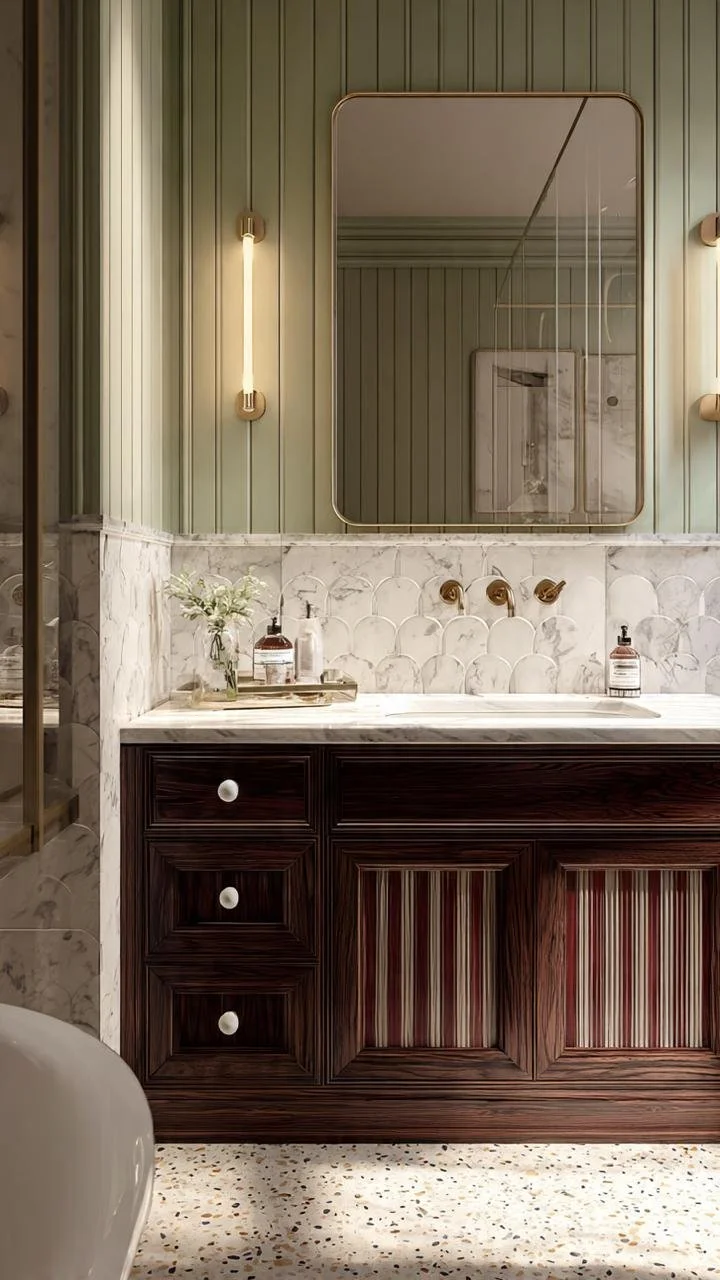 Botanical Elegance: Luxury Bathrooms in Sage Green and Marble