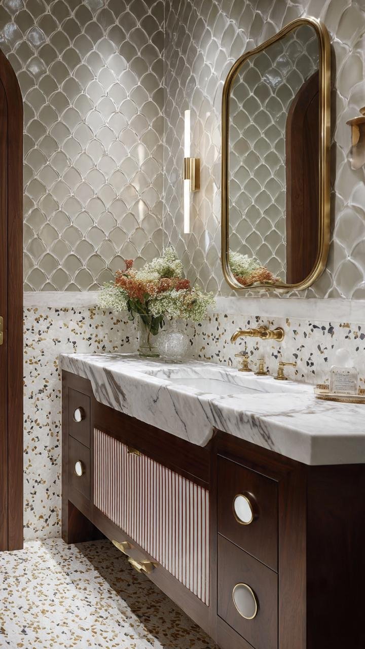 Timeless Elegance: Luxury Bathrooms in Espresso Tones, Marble, and Arabesque Mosaic