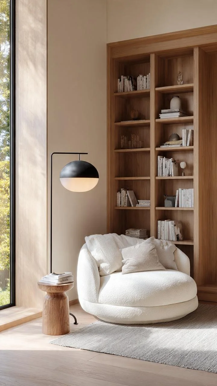 Warm Japandi Reading Corners: Soft Minimalism with Natural Wood Elegance