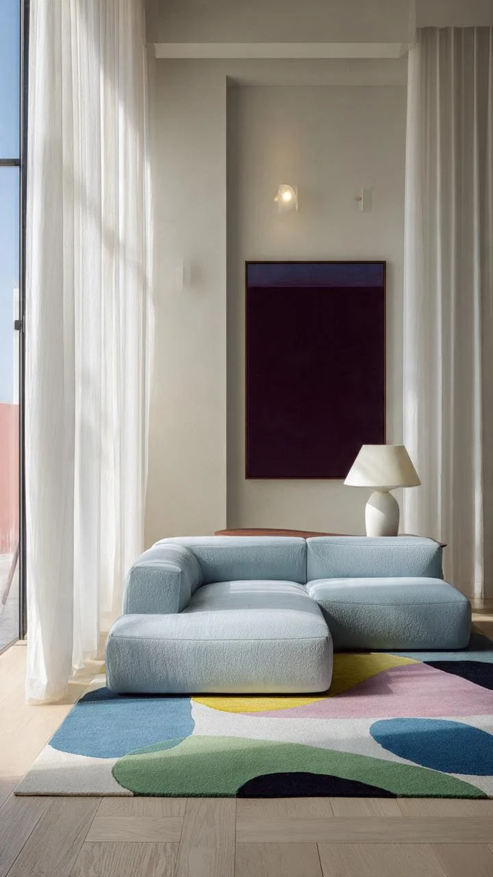 Violet Harmony: Soft Contemporary Interiors with Artistic Color Accents