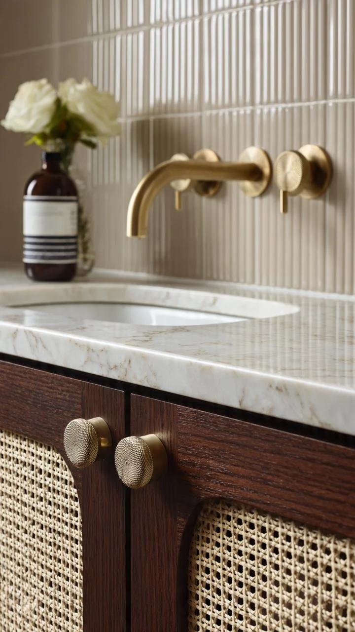 Timeless Luxury Bathroom: Fluted Panels, Marble Elegance and Warm Walnut Craftsmanship