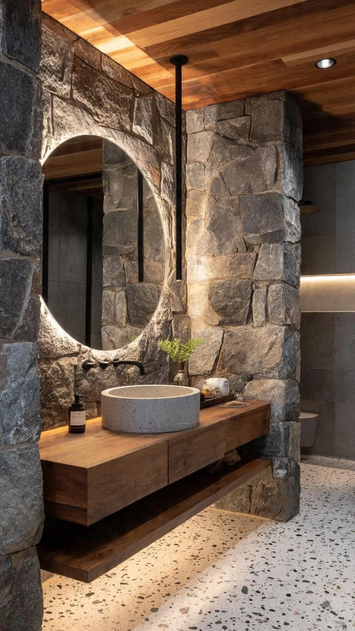 Stone Sanctuary: Rustic Luxury Bathroom Inspired by Nature and Timeless Craftsmanship