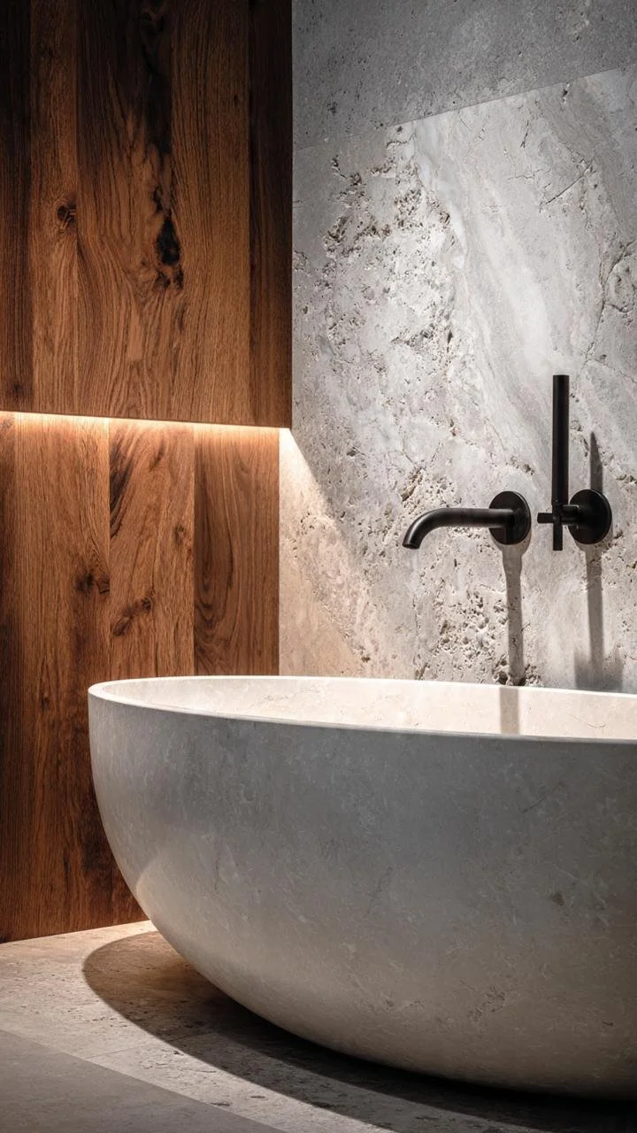 Walnut Serenity: 4 Luxury Bathroom Designs That Redefine Warm Minimalism