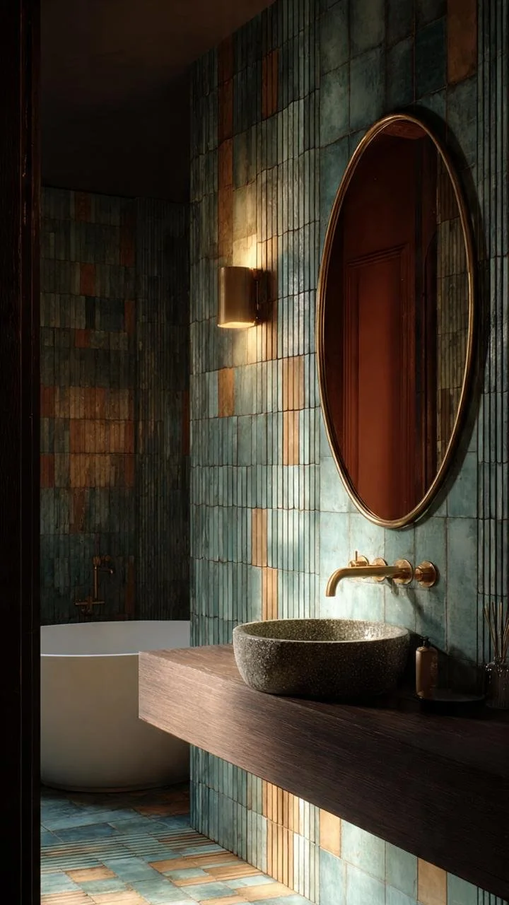 7 Proposal: Wabi-Sabi Industrial and Patchwork Mosaic in Bathrooms