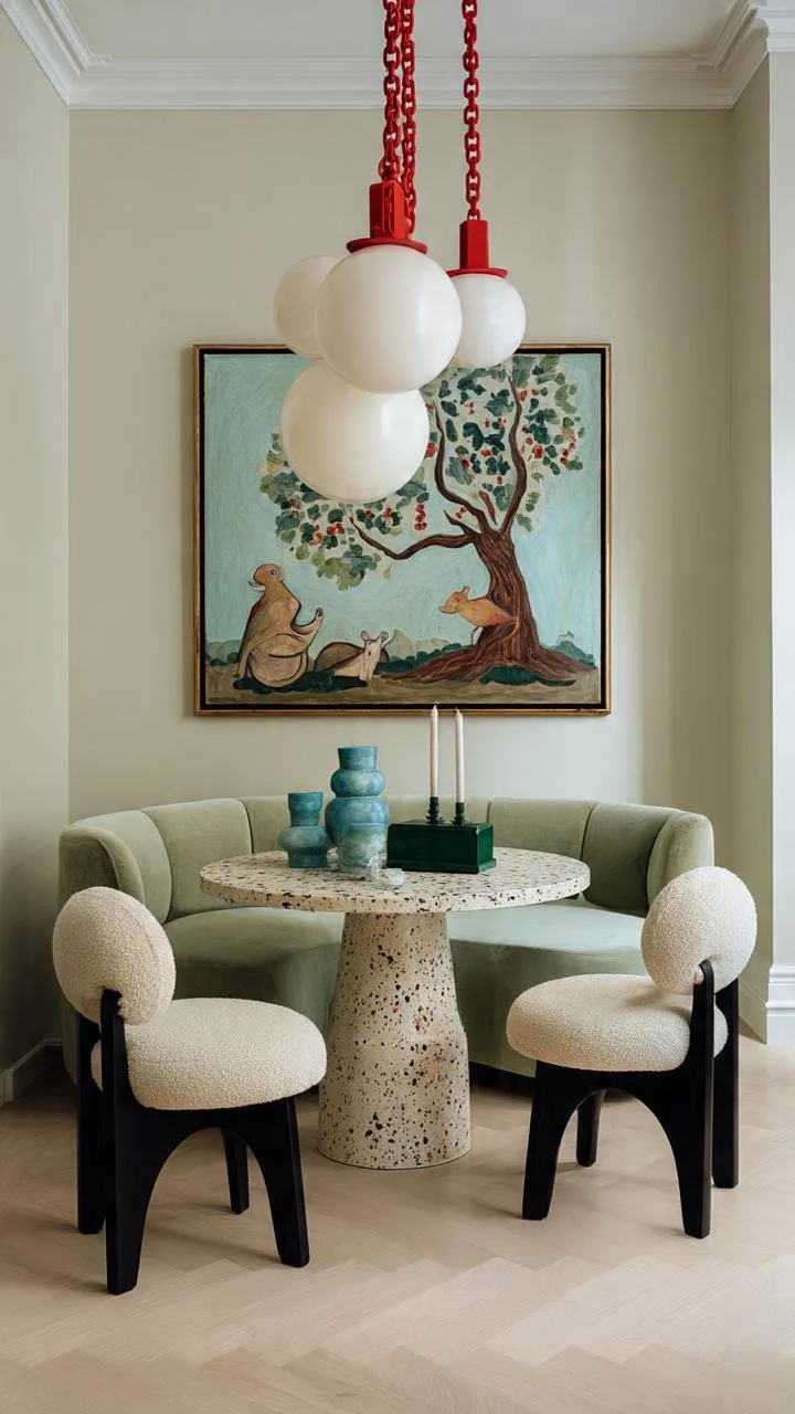 Modern Bistro Dining Rooms with Sculptural Lighting and Soft Contemporary Elegance