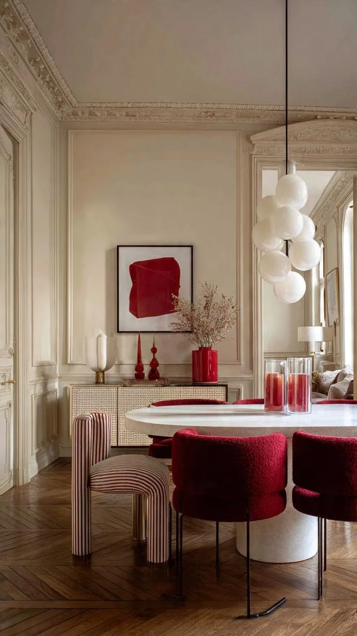 5 Parisian Dining Rooms in Red Velvet: The Color Trend Transforming Luxury Interiors