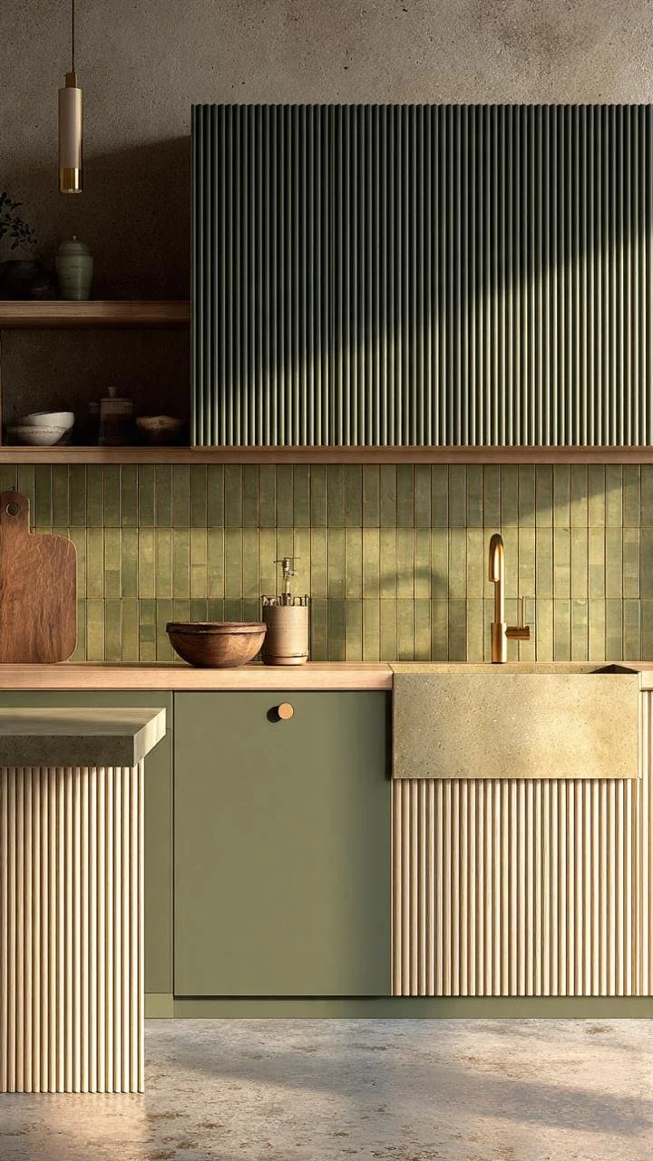 San Ángel Organic Warmth: Forest Green and Natural Oak Culinary Sanctuary
