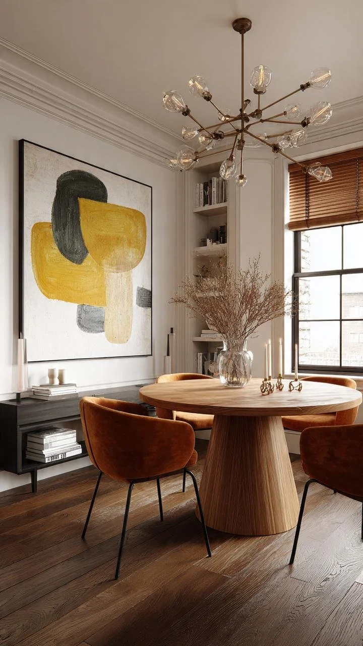 Sophisticated Mid-Century Modern Style: Culinary Dining Rooms in Ochre, Terracotta, and Organic Geometry