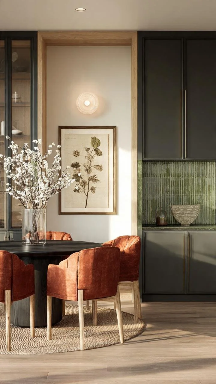  Urban Riviera Style: Integrated Dining Rooms with Sage Green, Hardwoods, and Terracotta Highlights