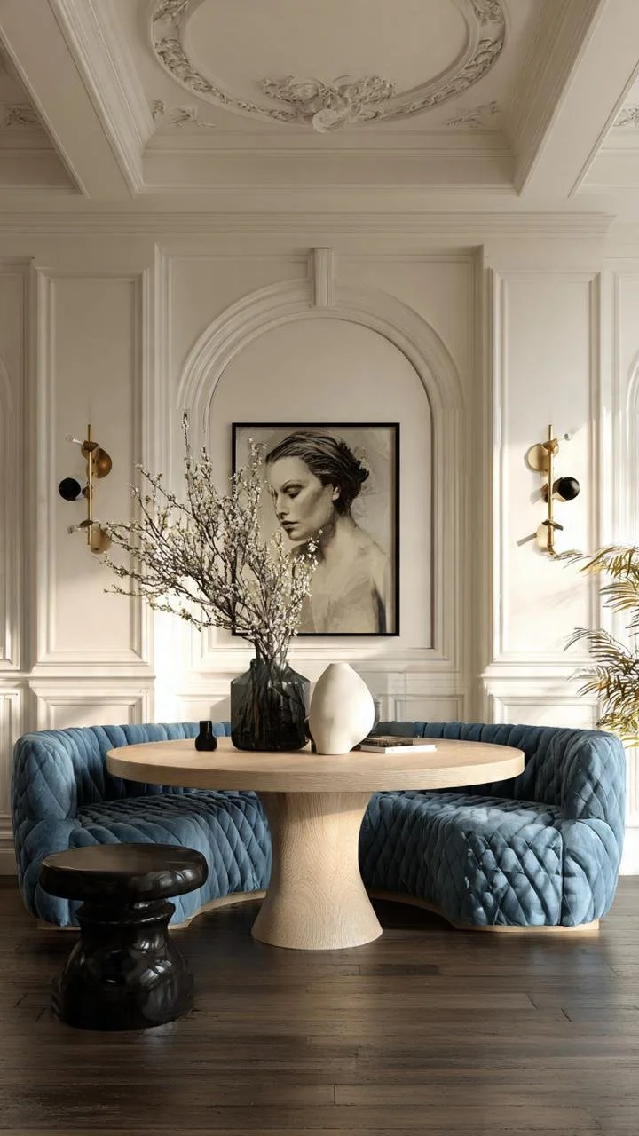 The New Parisian Aesthetic: How to Blend Ornate Plaster Moldings with Soft Sky Blue Textures