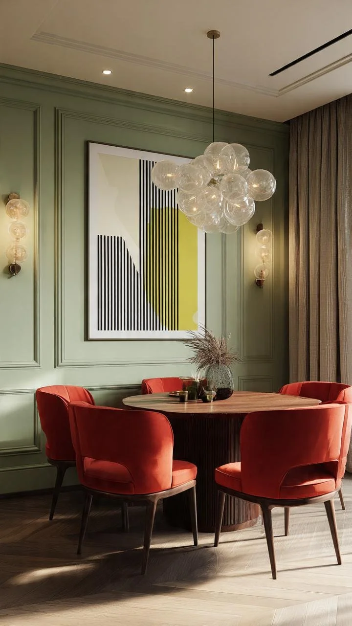 The Jewel-Tone Formula: How to Balance Muted Green Plaster Walls with Intense Ochre Art