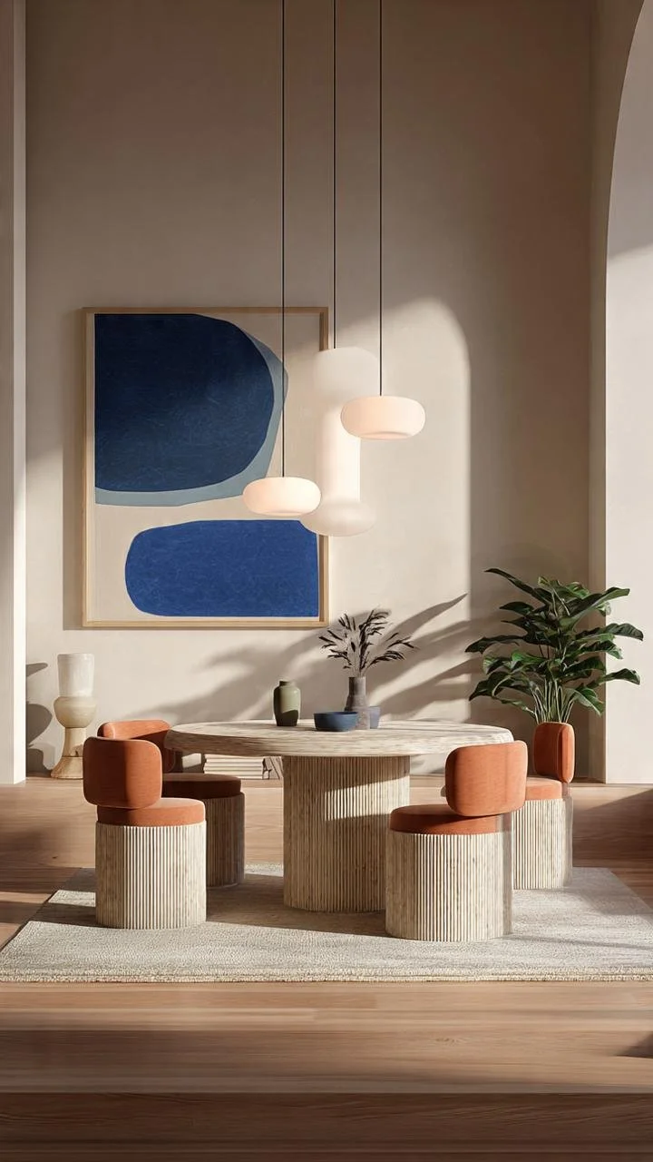 The Pastel Architecture Formula: Balancing Monolithic Travertine Pedestals with Organic Color Blocks