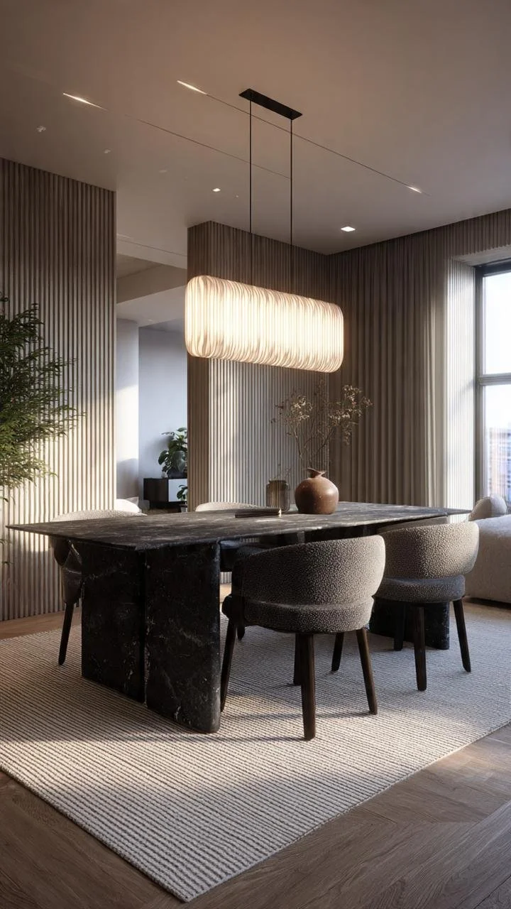 Balancing Organic Plaster Textures and Sculptural Lighting Heights