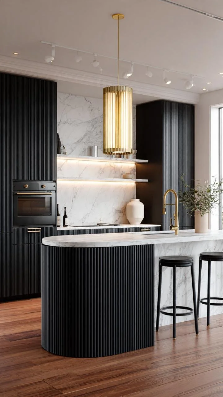 5 Ideas to Transform Your Kitchen with the Season's Most Wanted Palette: Matte Black, White Marble, and Fluted Brass