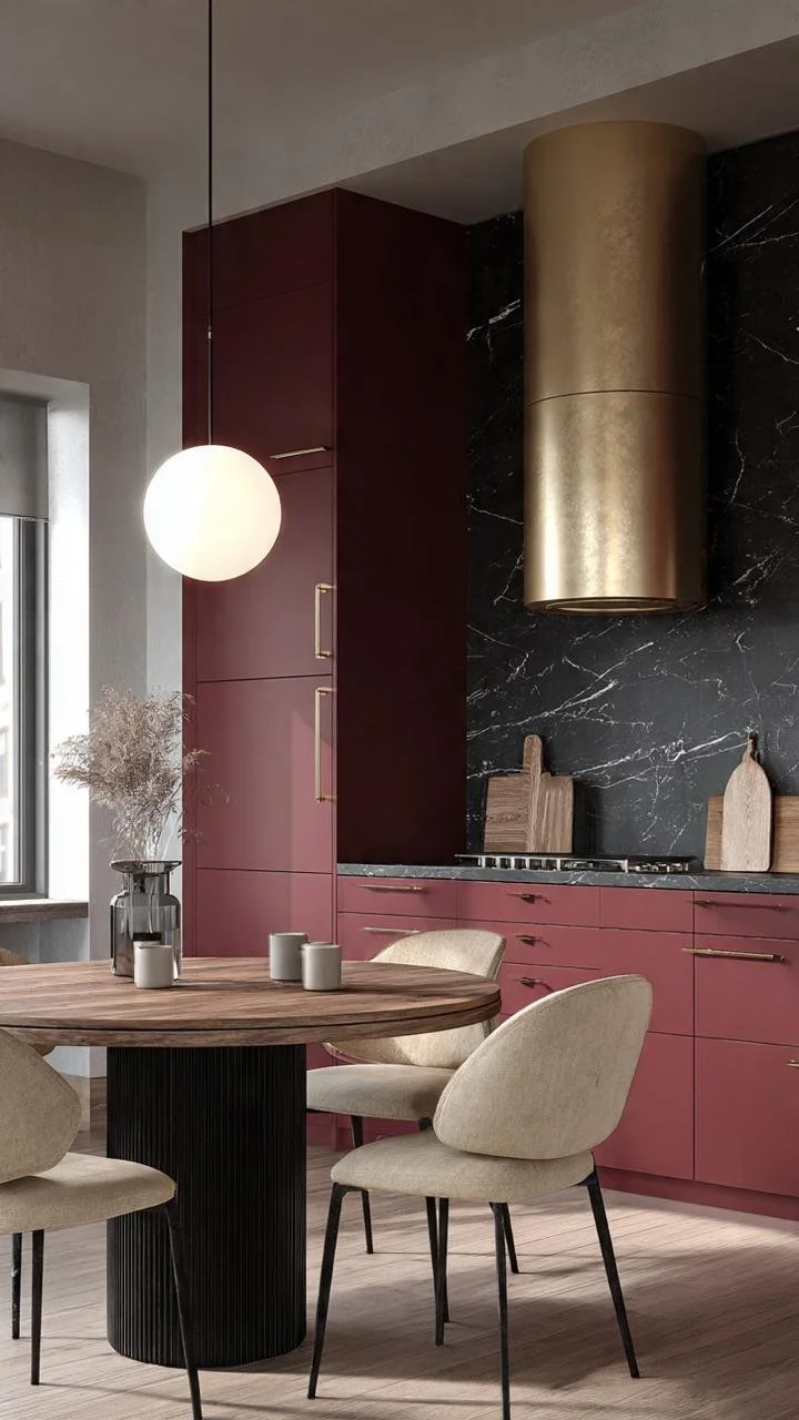 5 Ideas to Transform Your Kitchen with the Season's Most Wanted Palette: Rich Burgundy, Black Marble, and Brushed Gold
