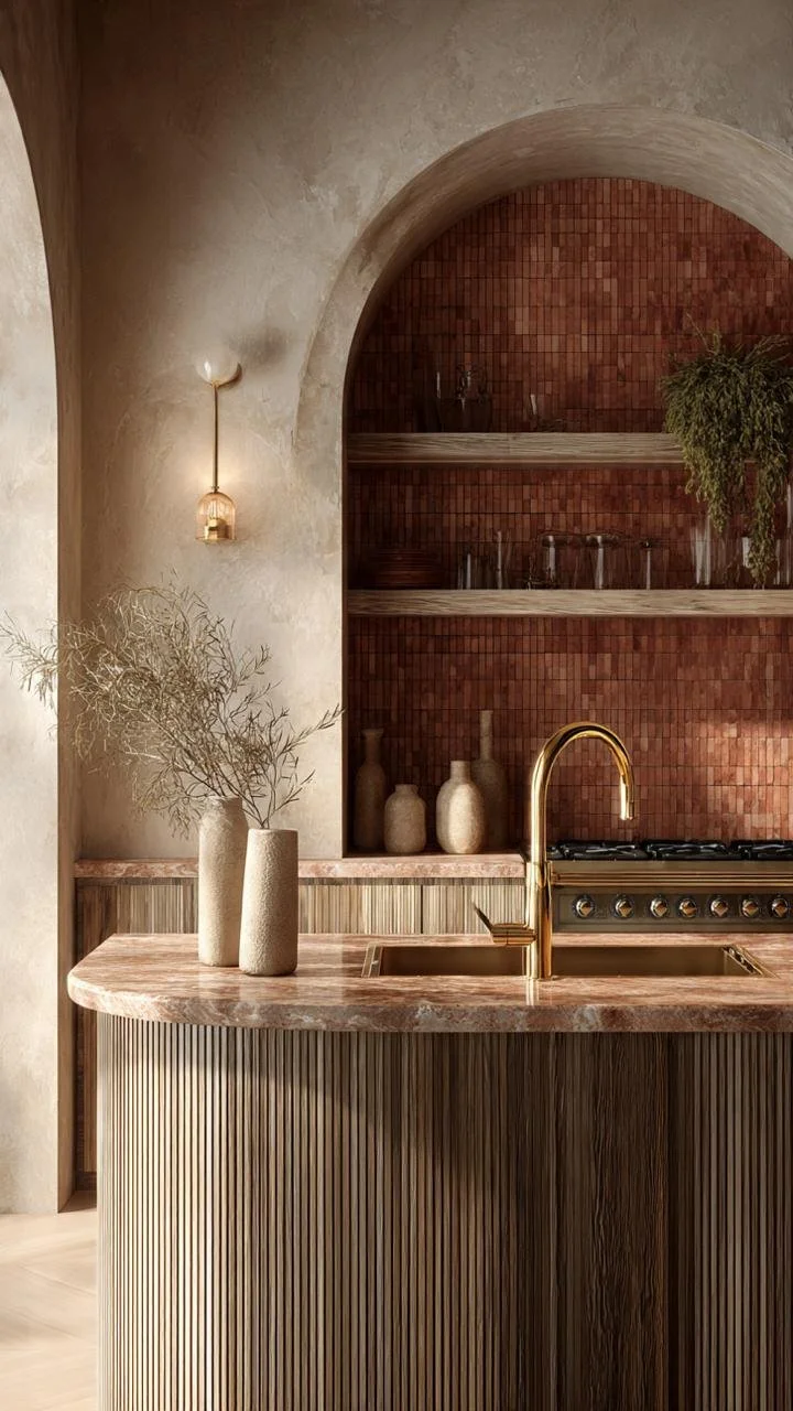 5 Ideas to Transform Your Kitchen with the Season's Most Wanted Palette: Terracotta Tiles, Rustic Arches, and Fluted Oak