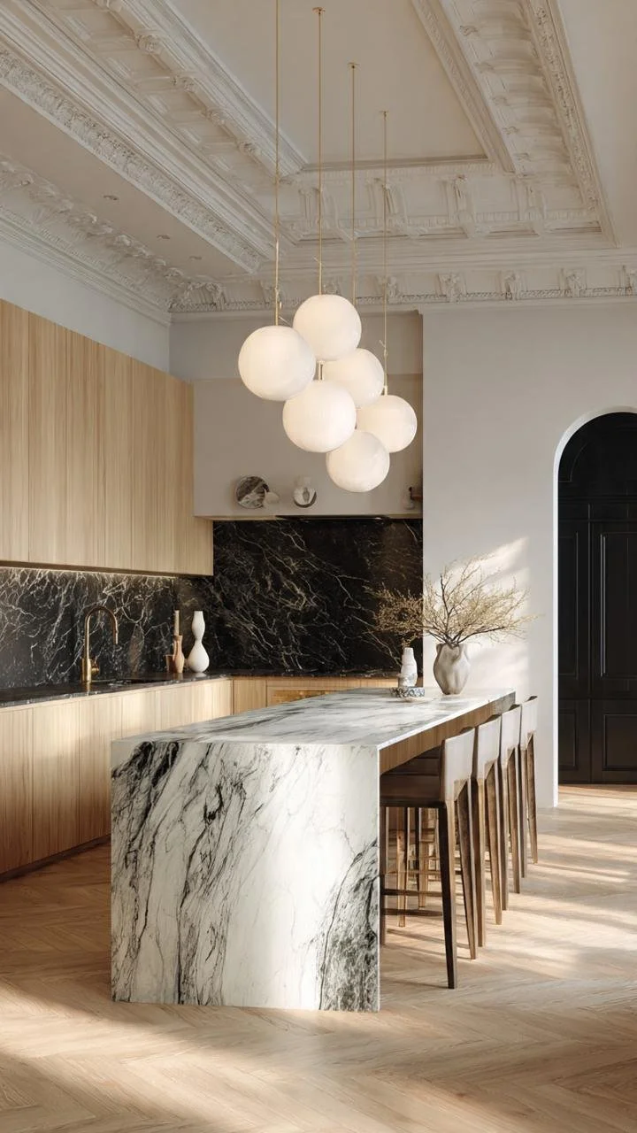 5 Ideas to Transform Your Kitchen with the Season's Most Wanted Palette: Dramatic Calacatta, Parisian Oak, and Glass Globe Clusters