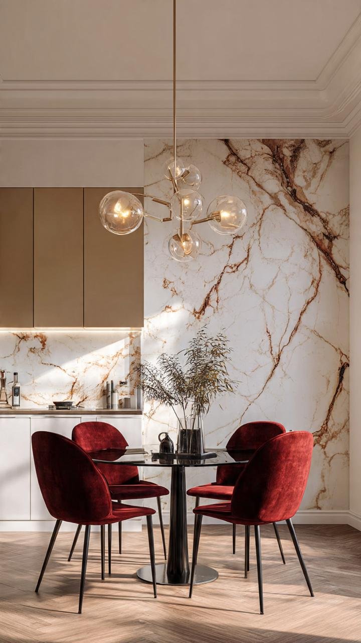 Luxury Dining Room Secrets Revealed: The Art of Marble Elegance, Burgundy Velvet &amp; Timeless Sophistication
