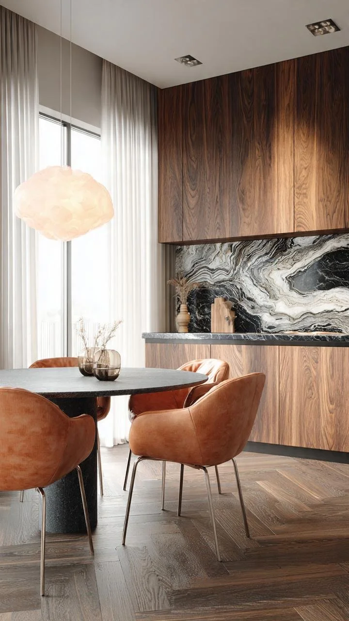 Luxury Dining Kitchens: The Art of Blending Marble, Wood, and Social Living