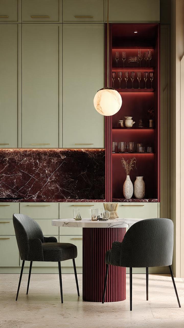 Burgundy &amp; Sage Kitchens: A Sophisticated Color Story for Contemporary Living