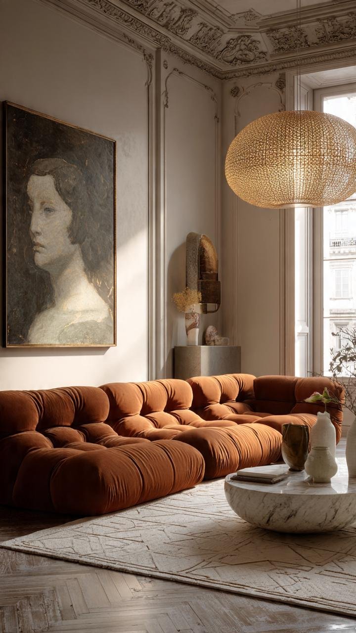 Parisian Living Rooms Reimagined: Curved Sofas, Historic Architecture, and Timeless Luxury