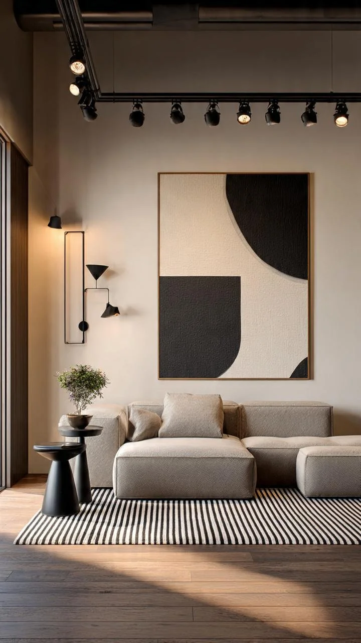 Modern Minimalist Living Rooms: How Abstract Art and Architectural Lighting Create Timeless Luxury