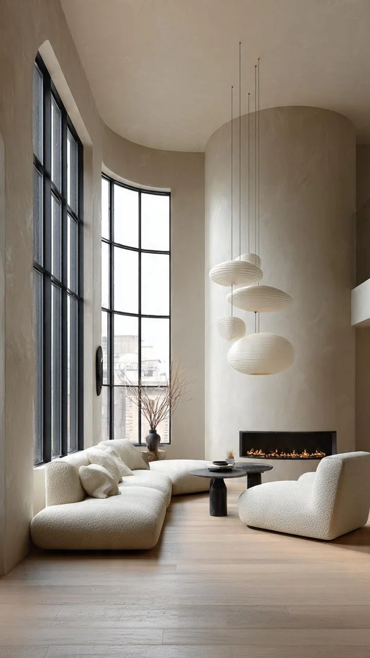 Modern Organic Luxury: Sculptural Living Rooms with Curved Architecture and Floor-to-Ceiling Windows