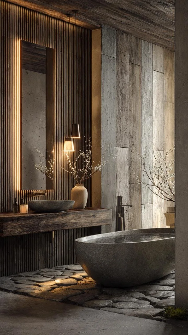 Luxury Japandi Bathrooms | Modern Spa Bathroom Ideas with Stone Sinks