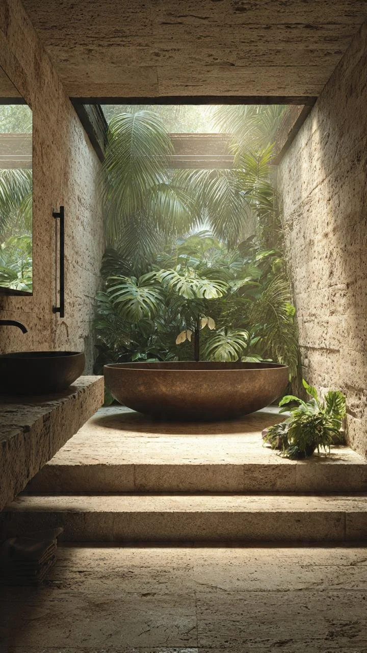 Biophilic Oasis: Rustic Bathrooms Integrated with Nature