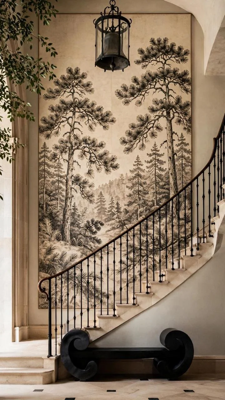 The Wall Nobody Notices Until It's Painted: Why a Hand-Drawn Mural Behind a Staircase Turns an Ordinary Stairwell Into a Work of Art