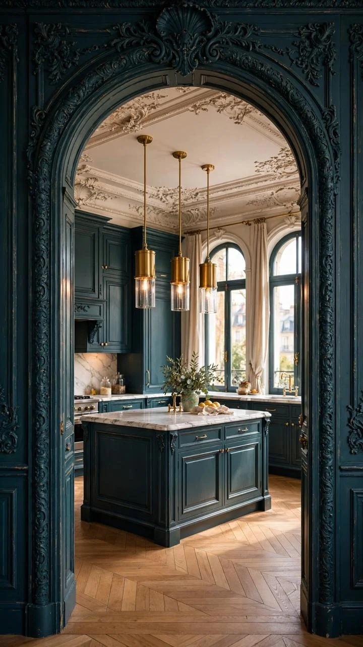 The Arch Is Doing More Than You Think: Why This Navy Kitchen Looks Twice as Grand Before You Even Walk In
