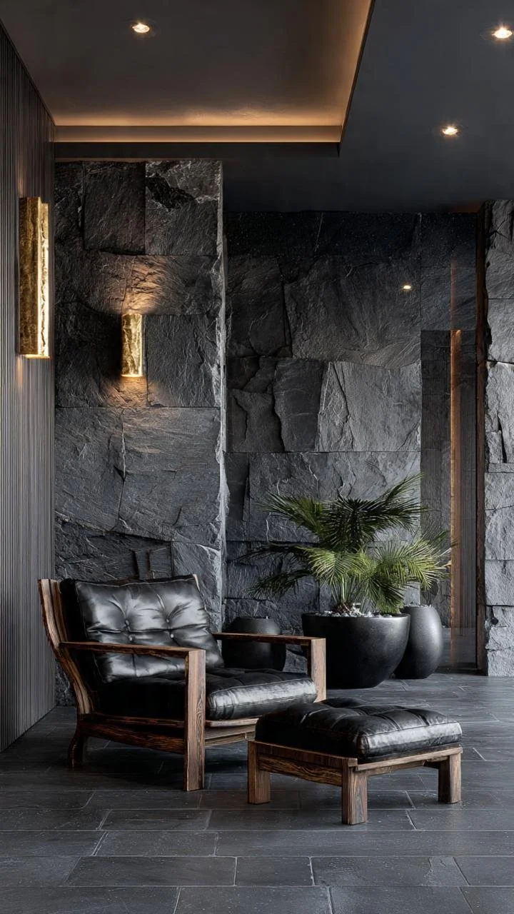 The Stone Wall Doing All the Talking in This Dark, Moody Entryway