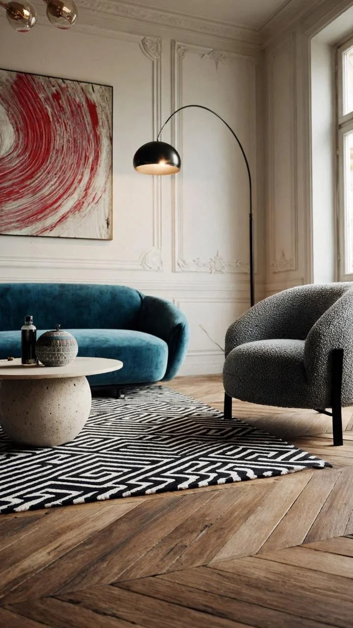 Teal, Charcoal, and One Red Streak: The Three-Color Rule Behind Every One of These Parisian Living Rooms