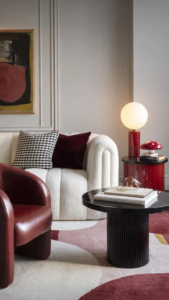 Natural stone, warm wood, and sculptural furniture define this sophisticated interior. Inspired by iconic mid-century design principles, the space balances dramatic architecture with a calm and welcoming aesthetic.