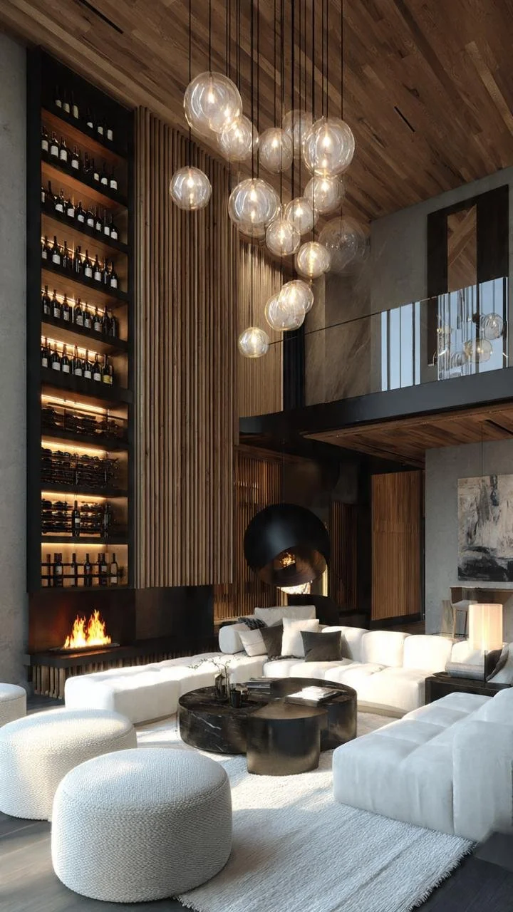 High-Ceiling Luxury Loft – Warm Minimalist Wood, Concrete, and ...