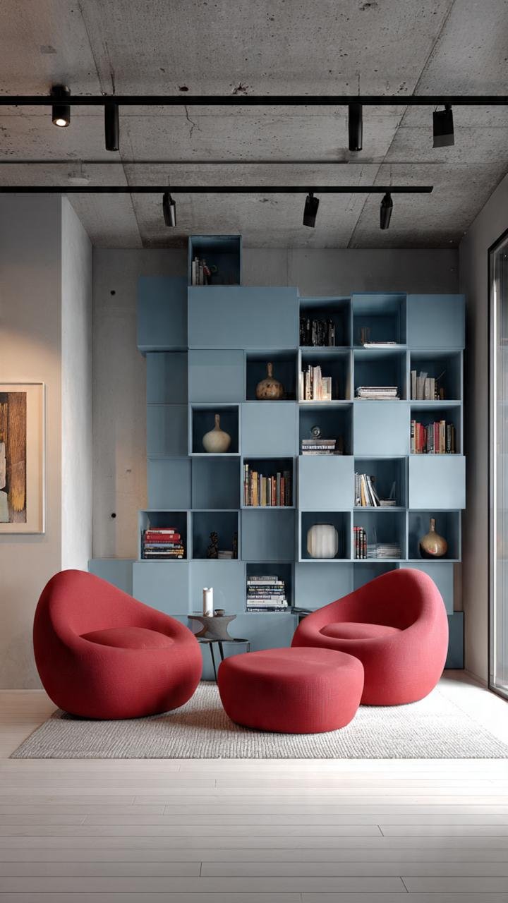 This environment presents a library proposal where cubes play full and empty