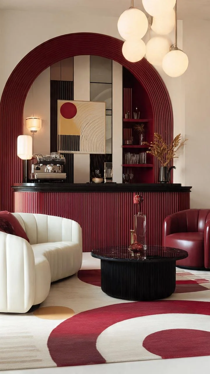 This elegant lounge combines dramatic architectural lines with natural materials and soft ambient lighting. The result is a luxurious interior that feels sophisticated, comfortable, and deeply connected to nature.