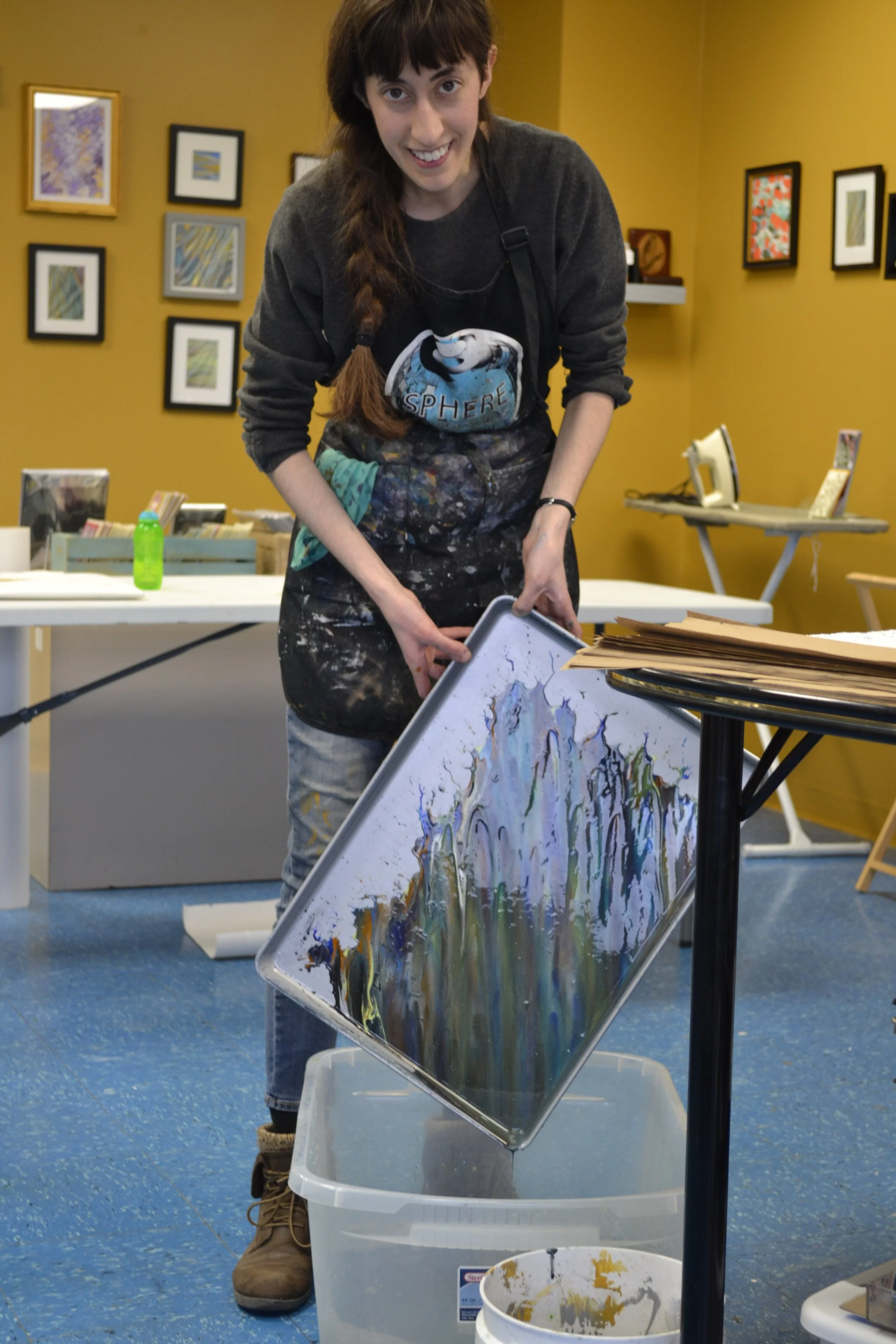 Marbling in my former studio at Summit Artspace in Downtown Akron