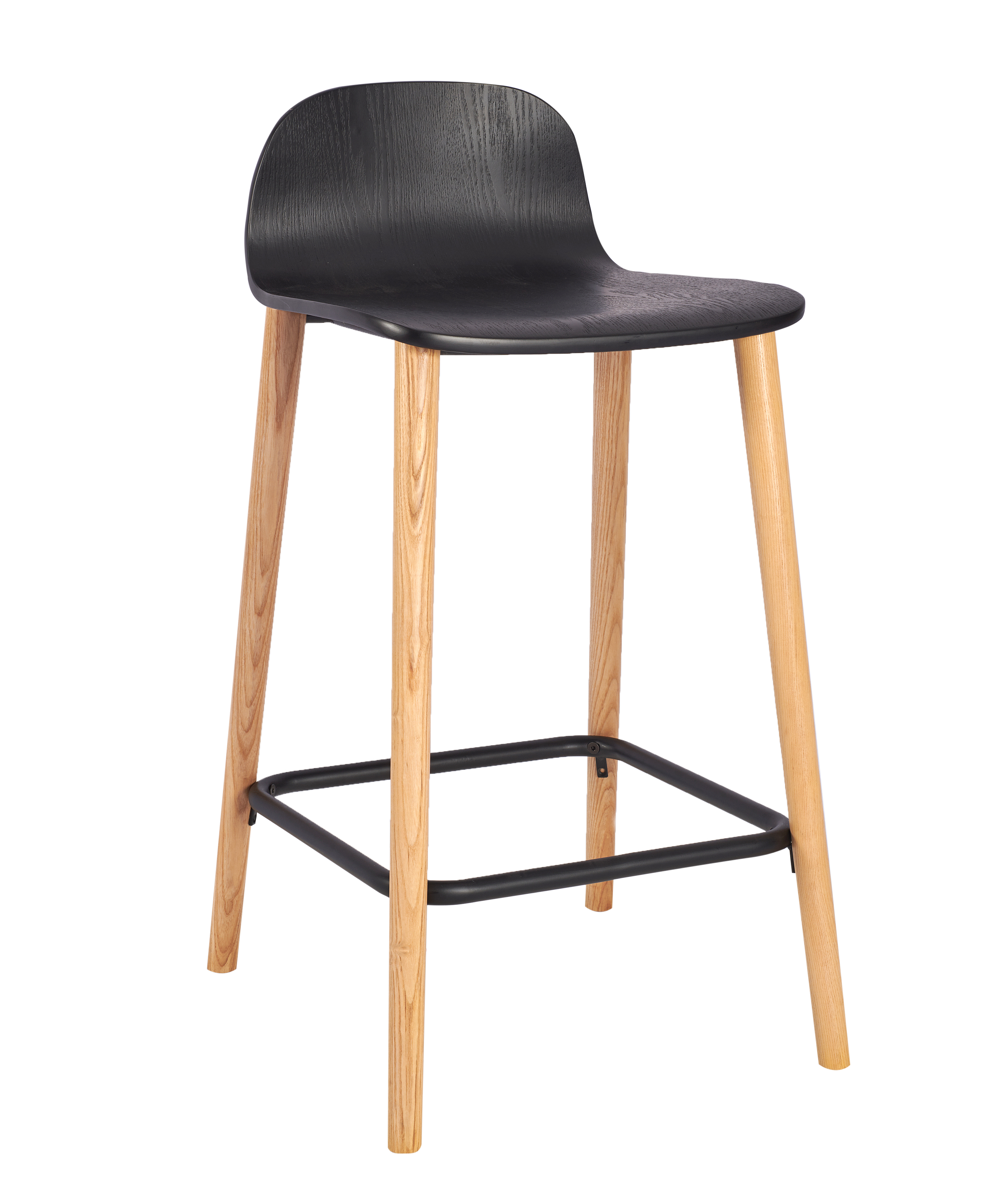 Malmo 650 High Stool Black Seat with Cleat Lacuqered Wooden Legs.PNG